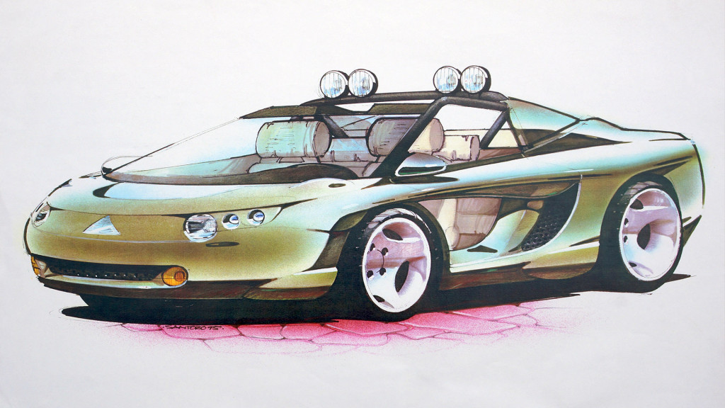 Vector open-top 2+2 lifestyle vehicle with an El Camino-like bed sketch by Michael Santoro
