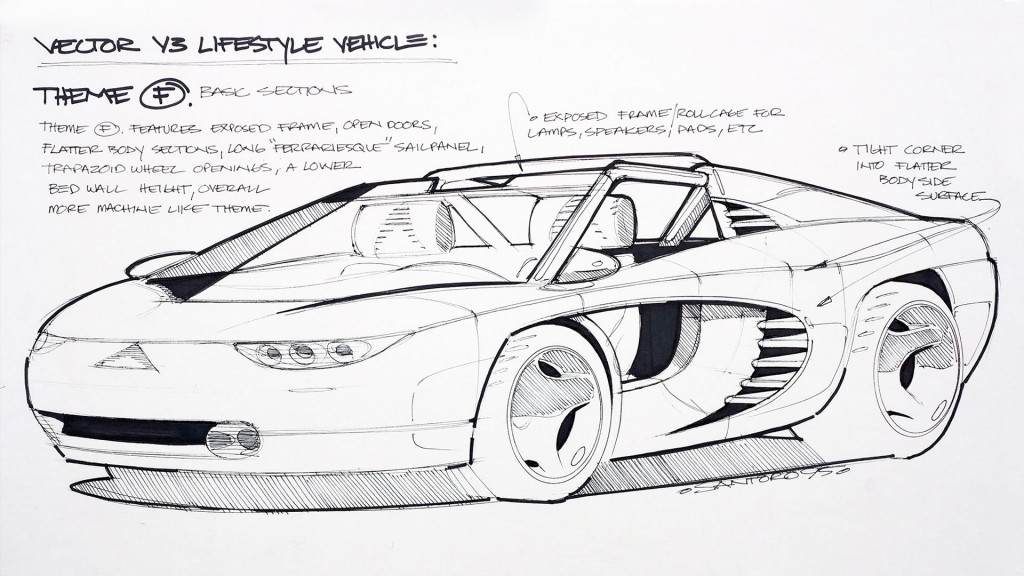 Vector open-top 2+2 lifestyle vehicle with an El Camino-like bed sketch by Michael Santoro