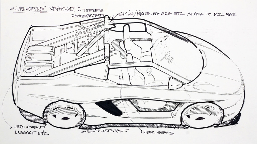 Vector open-top 2+2 lifestyle vehicle with an El Camino-like bed sketch by Michael Santoro