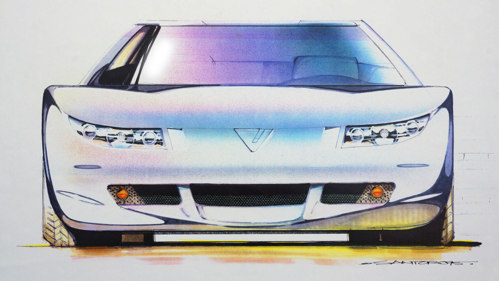Vector ront-engine 2+2 hardtop convertible sketch by Michael Santoro