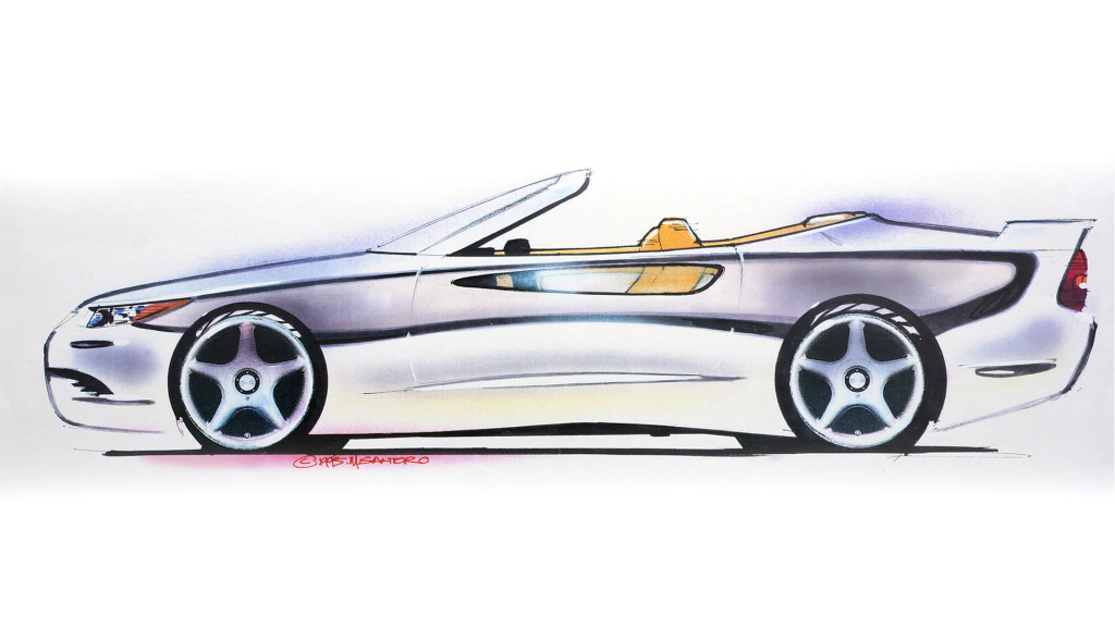Vector ront-engine 2+2 hardtop convertible sketch by Michael Santoro