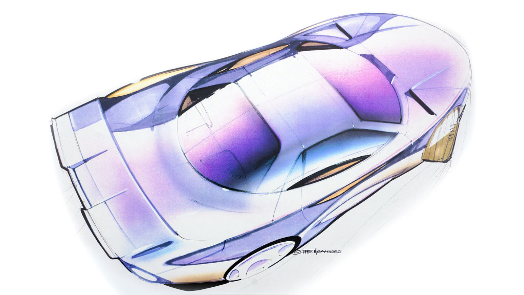 Vector ront-engine 2+2 hardtop convertible sketch by Michael Santoro