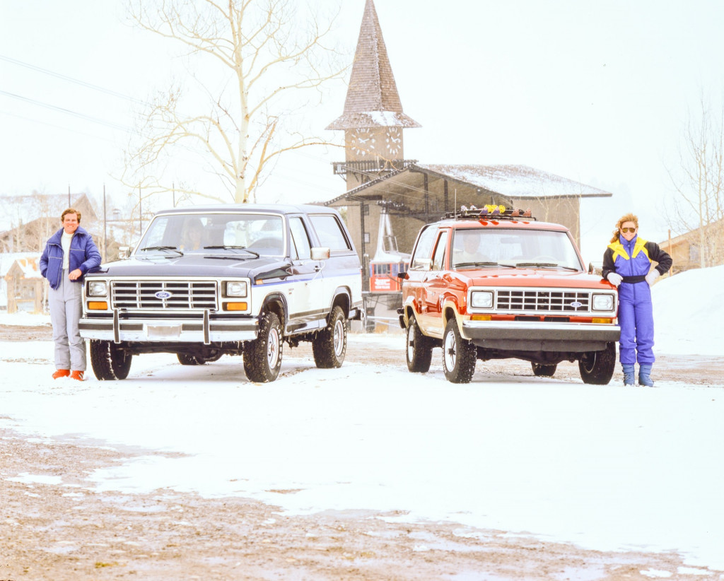 1986 Ford Bronco, left, and 1986 Ford Bronco II, right