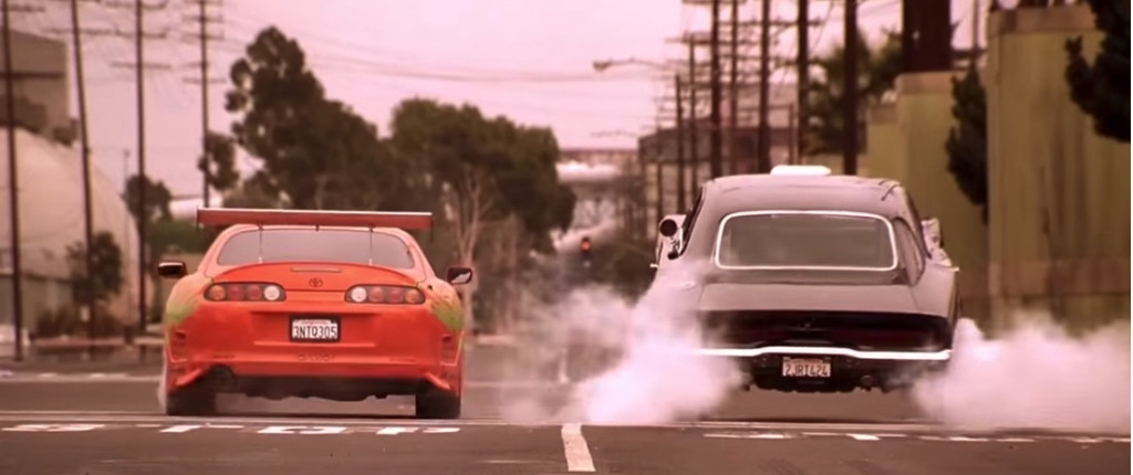 Drag race scene from 'The Fast and the Furious'