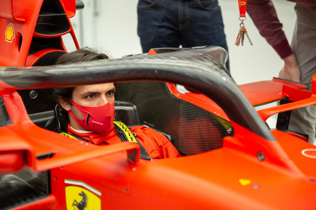 Carlos Sainz during a seat fitting at Ferrari