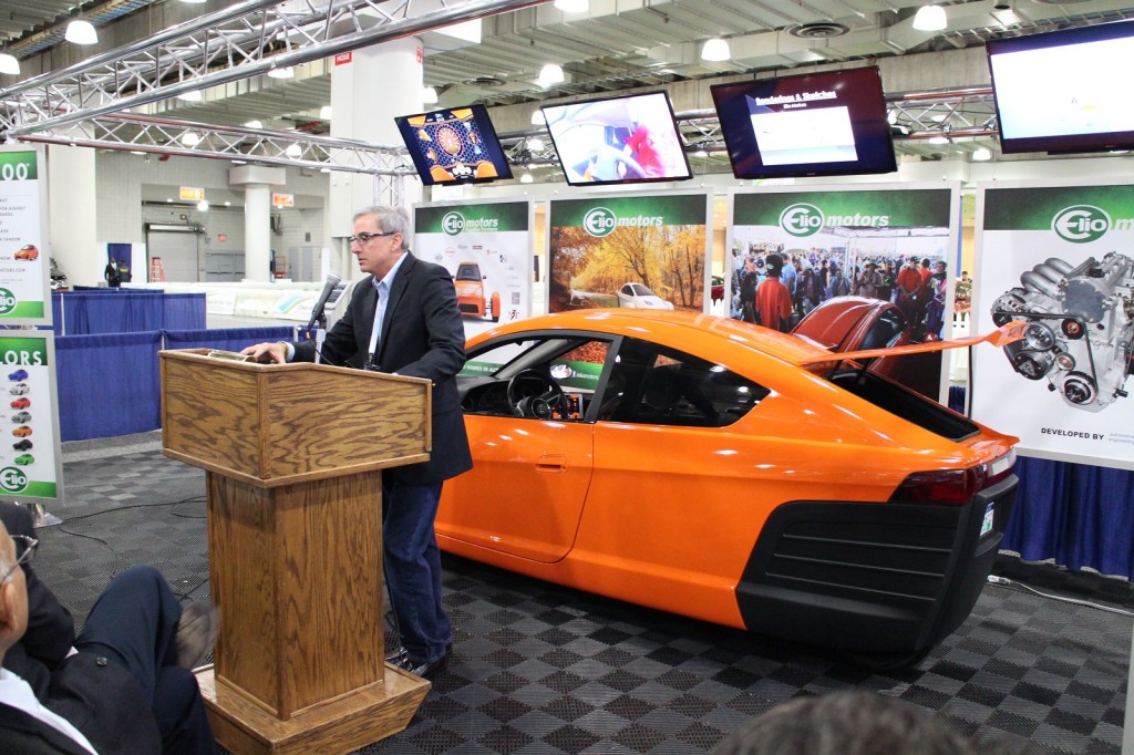 Elio Motors founder Paul Elio at New York Auto Show press conference, Apr 2015