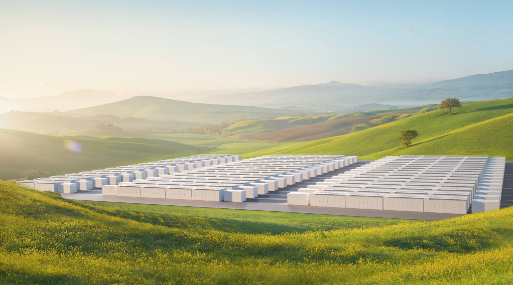 Artist's rendering of Tesla Megapack grid storage installation