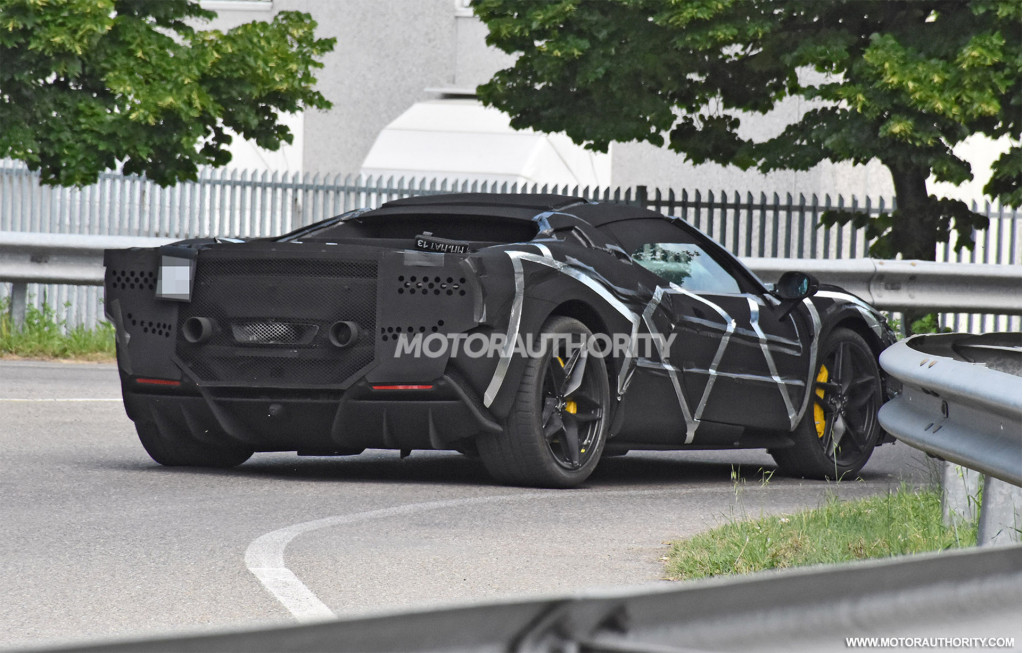 2022 Ferrari V-6 hybrid supercar spy shots - Photo credit: S. Baldauf/SB-Medien