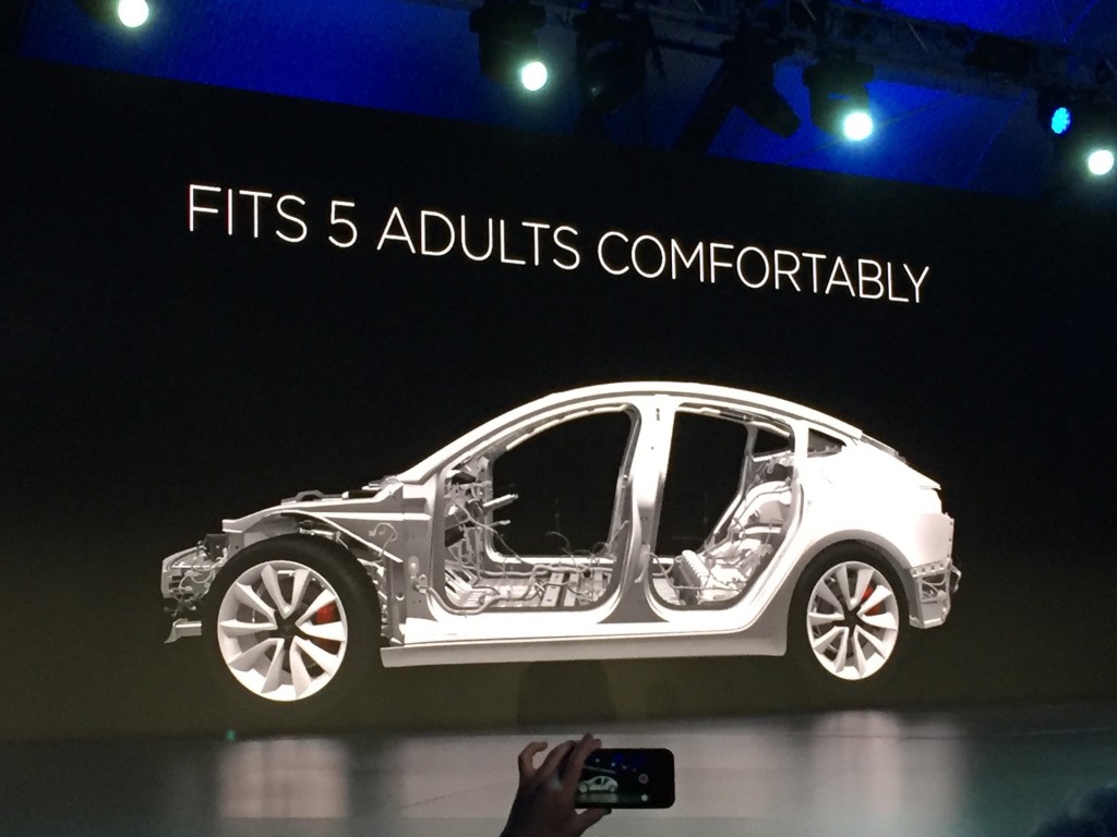 Tesla Model 3 design prototype - reveal event - March 2016 Tesla Model 3 design prototype - reveal event - March 2016