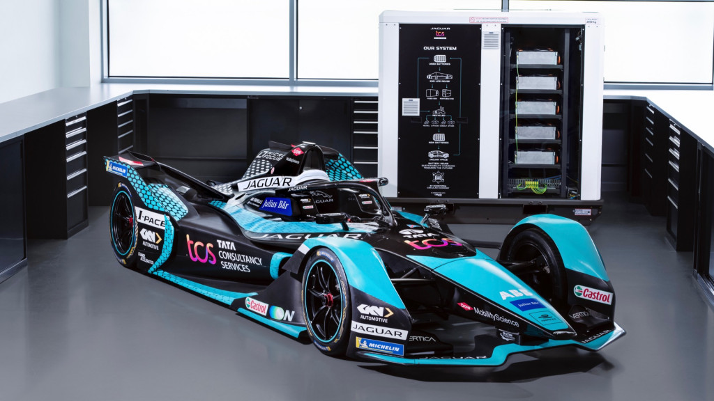 Jaguar I-Type 5 Formula E car and Pramac Off-Grid Energy Storage System