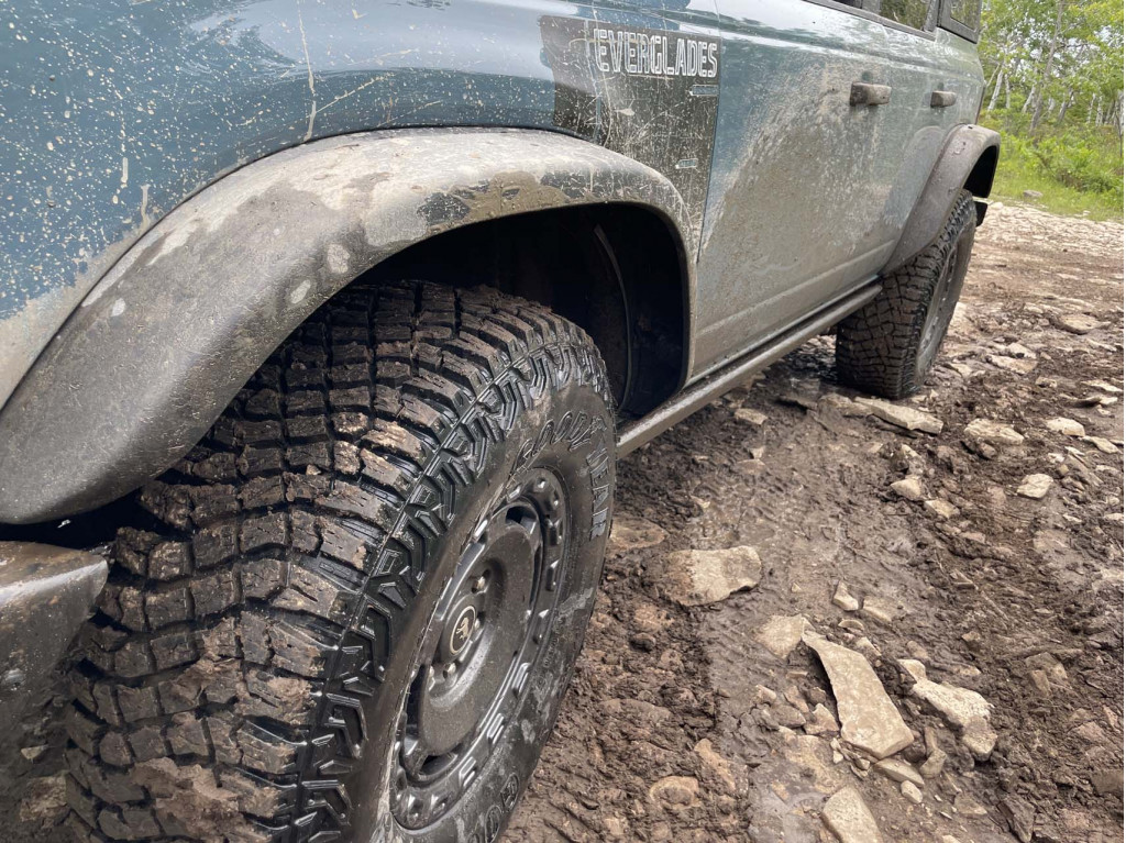 In a heritage nod to the original Bronco the Bronco Everglades features squared off fender flares rather than the Bronco's standard rounded flares.