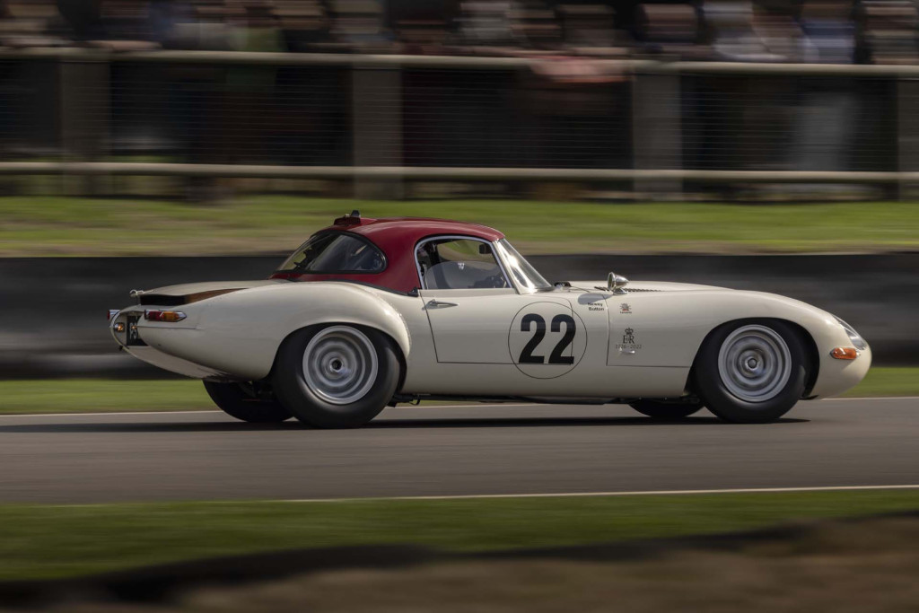 Jenson Button piloting the 1963 Jaguar E-Type Lightweight Jenson Button piloting the 1963 Jaguar E-Type Lightweight