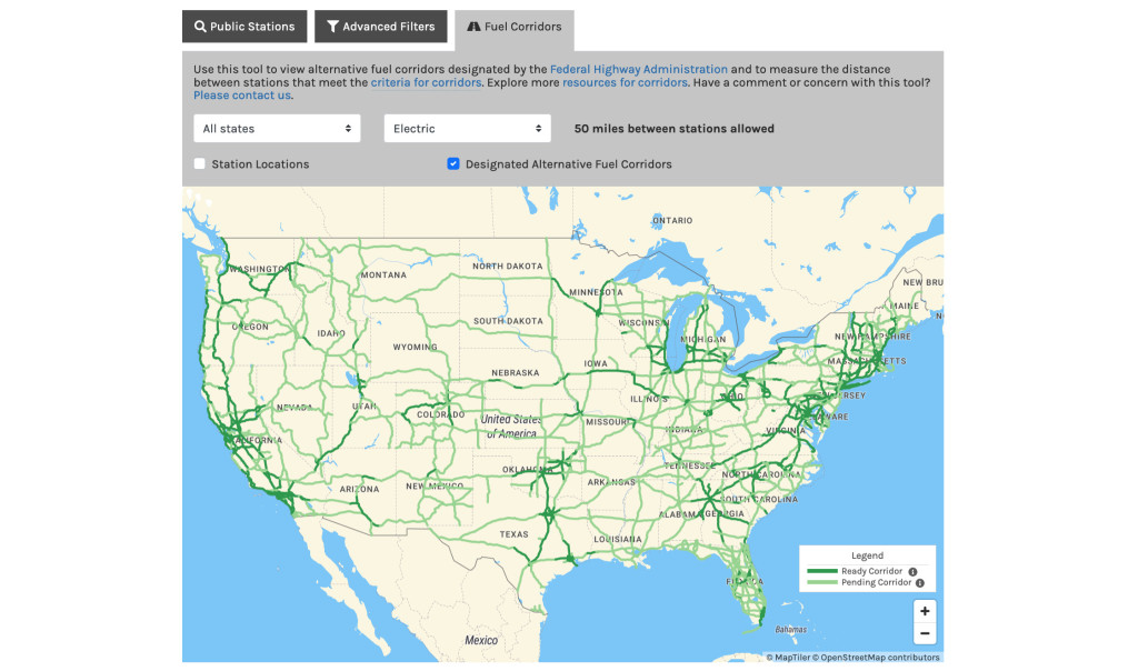 Alternative Fuels Corridors for EVs - DOE Alternative Fuels Data Center, Nov. 2022