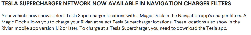 Rivian update notes on Tesla Supercharger network in navigation Rivian update notes on Tesla Supercharger network in navigation