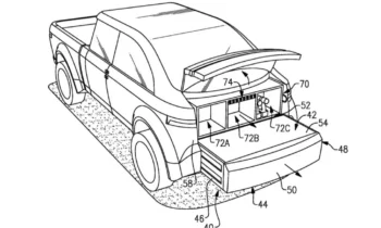 Ford patents work surface and a movable screen frunk features